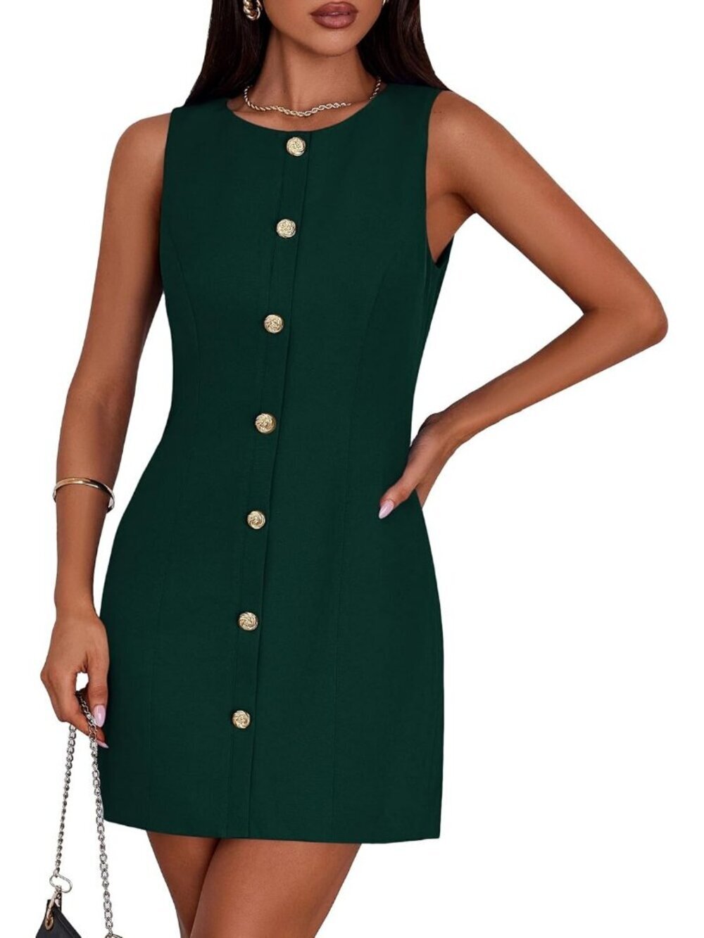Pretty Garden Women's Green  Formal  Sleeveless Button Down Elegant Mini Dress